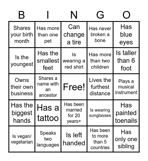 Find your Family Bingo Card