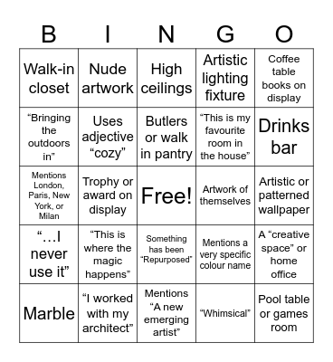 Architectural Digest House Tour Bingo Card