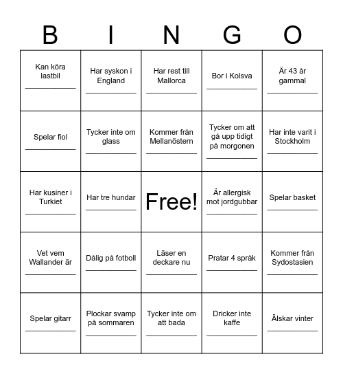 Hitta någon som... Bingo Card