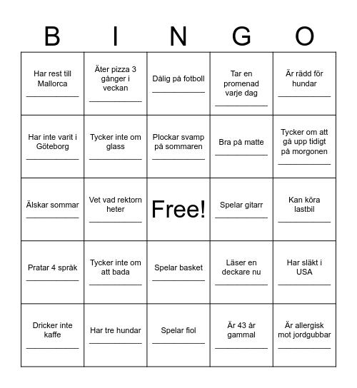 Hitta någon som... Bingo Card