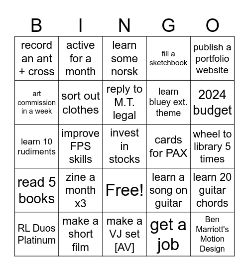 Untitled Bingo Card