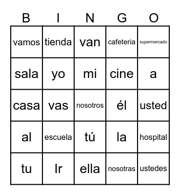 To go = IR Bingo Card