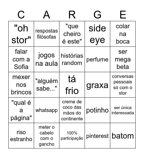 A certain someone Bingo Card