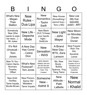 What's New Pussycat Bingo Card