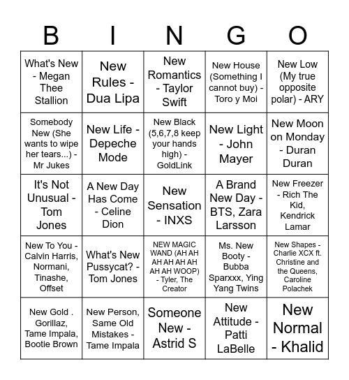 What's New Pussycat Bingo Card