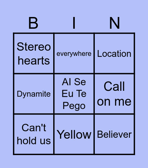 Music bingo! Bingo Card