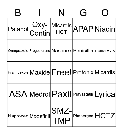 Mod 4 Medlist 2 Bingo Card