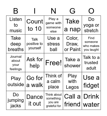 Coping Skills Bingo Card