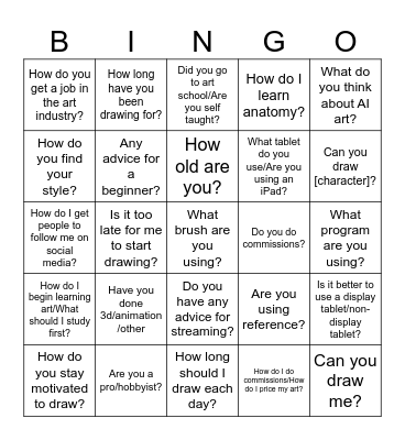 Art Streamer Bingo! Bingo Card