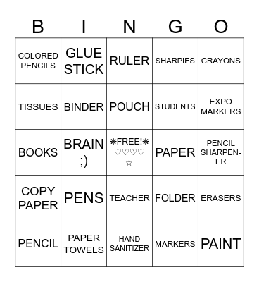 SCHOOL Bingo Card