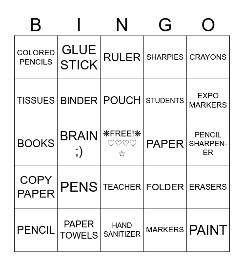 SCHOOL Bingo Card