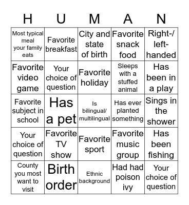 Getting-to-know-you Bingo Card