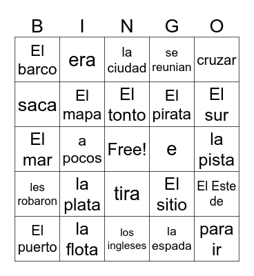 Spanish class Bingo Card