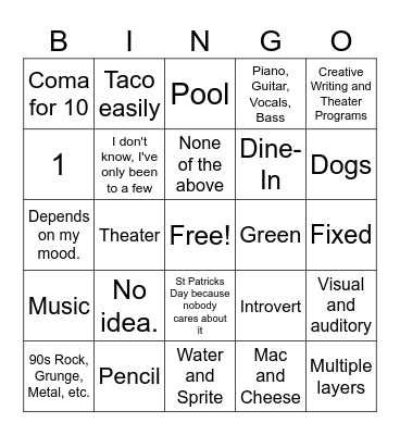 Untitled Bingo Card