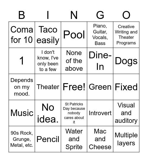 Untitled Bingo Card