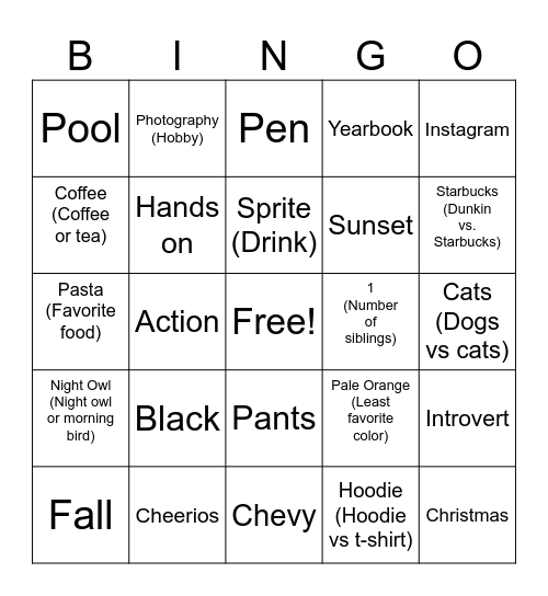 Untitled Bingo Card