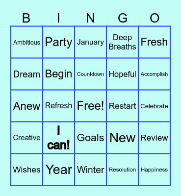 New Year Goals Bingo Card