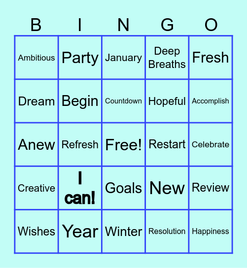 New Year Goals Bingo Card