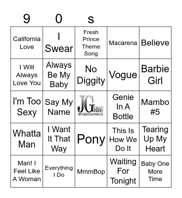 90's Music Bingo Card