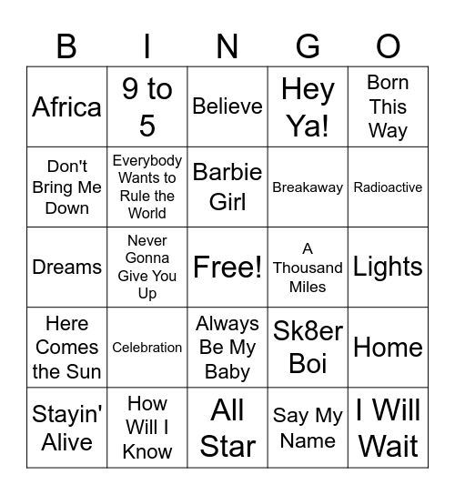 Decades Bingo Card