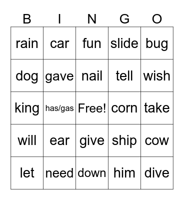 Keyword Bingo Card