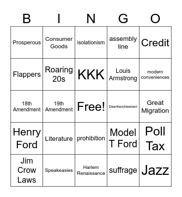 Roaring 20s Bingo Card