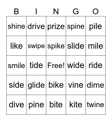 long i Bingo Card