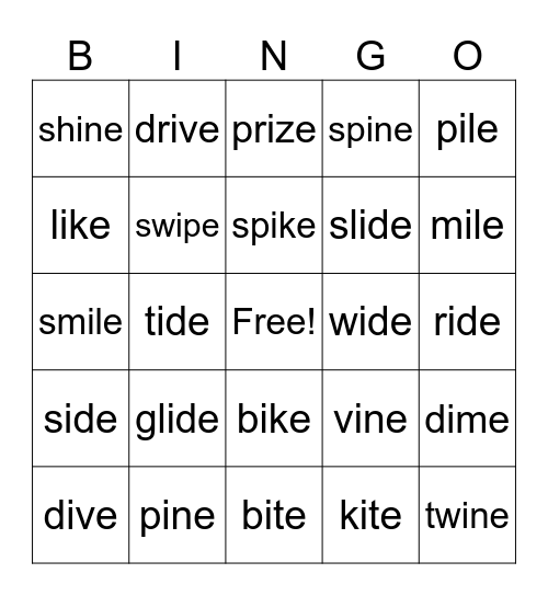 long i Bingo Card