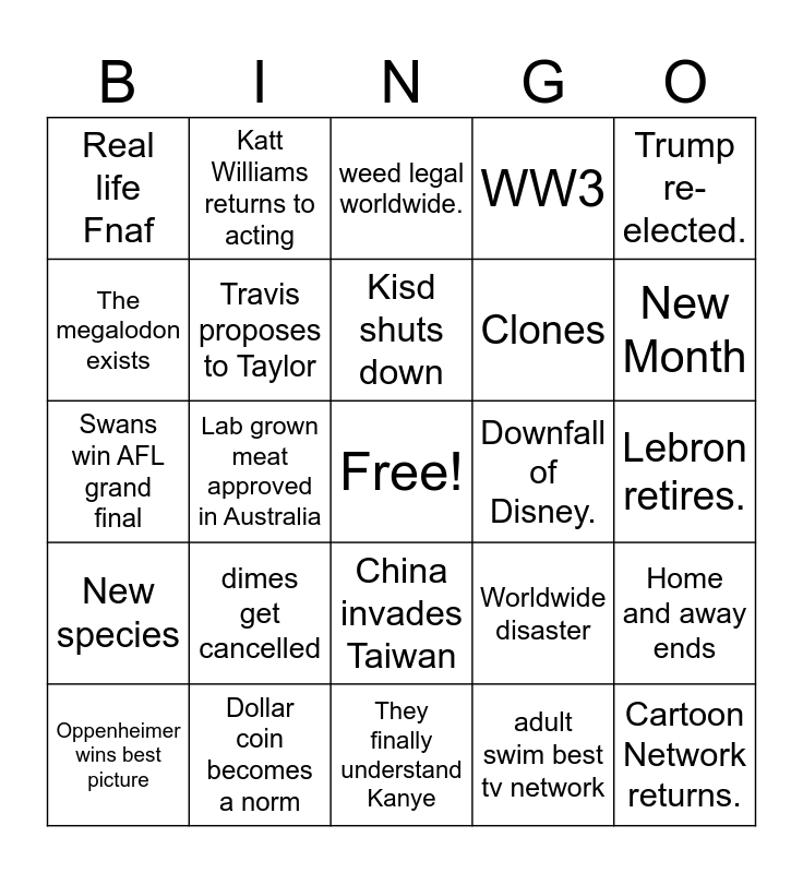 2024 predictions Bingo Card