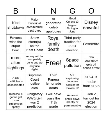 2024 Predictions Bing Bingo Card