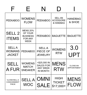 FENDI Bingo Card