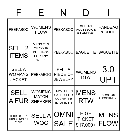 FENDI Bingo Card