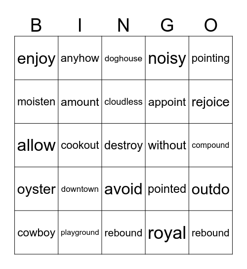 Dipthongs - Lesson 10 Bingo Card