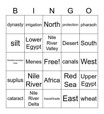 Bingo: Lesson 1 Egypt Bingo Card