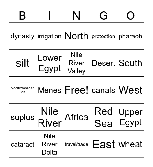 Bingo: Lesson 1 Egypt Bingo Card