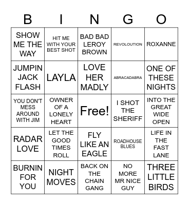 #2- CLASSIC ROCK HITS Bingo Card
