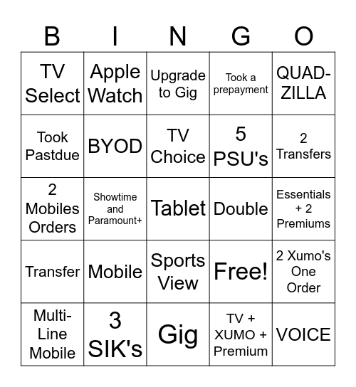 Untitled Bingo Card