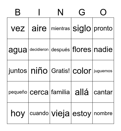 Unidad 3 BINGO Card