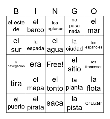 Spanish Vocabulary Bingo Card