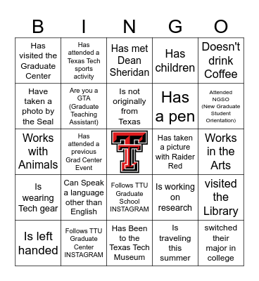 Graduate Center Bingo Card