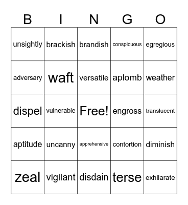 Vocabulary Bingo Card