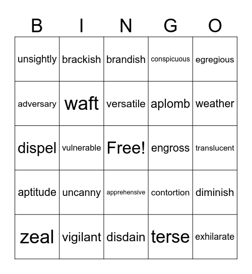 Vocabulary Bingo Card