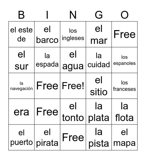 Pirates del Caribe Bingo Card
