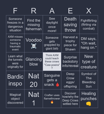Quoth the Deep Crow "Nevermore" Bingo Card