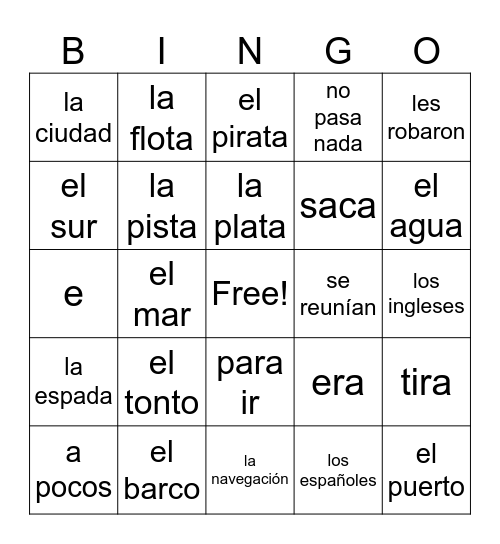 Piratas del Caribe bingo Card