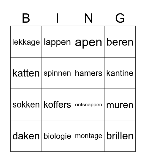 bakker/jager woorden Bingo Card
