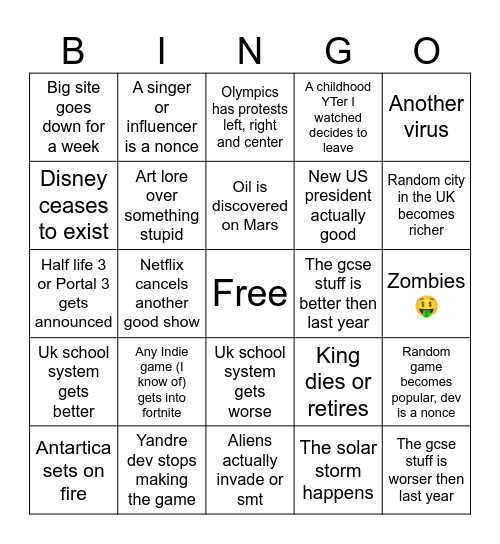 Untitled Bingo Card
