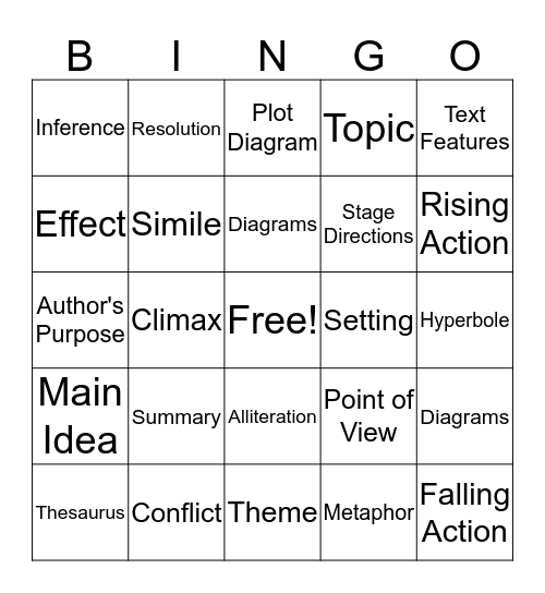 Reading Bingo Card