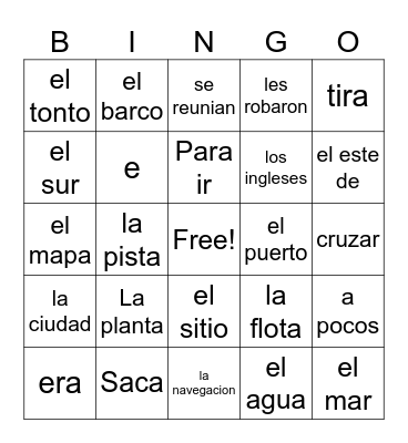 Spanish bingo Card
