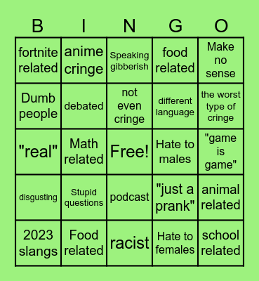 cringe bingo Card